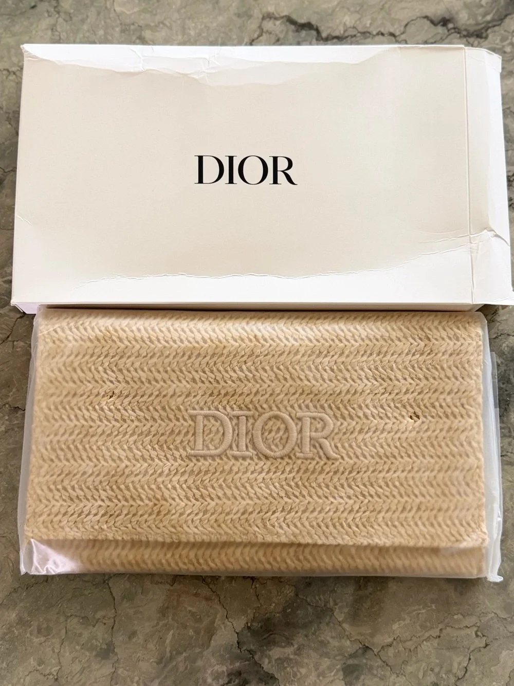 DIOR Natural Raffia Foldover Clutch - Beige